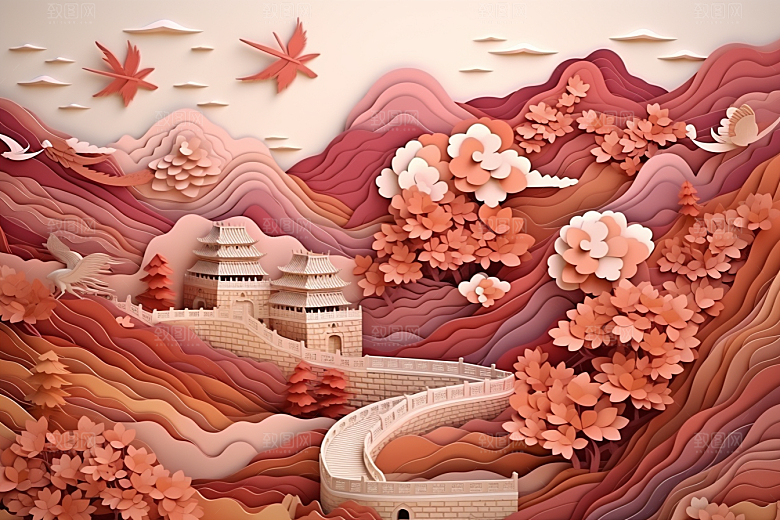 国潮长城精致层次剪纸