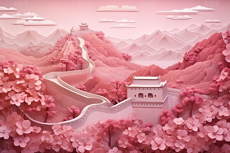 国潮长城精致风光剪纸