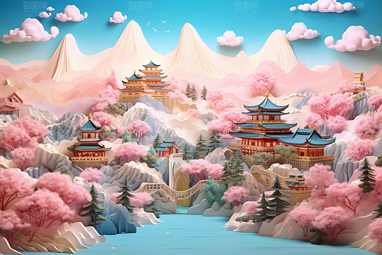 国潮长城艺术层次剪纸