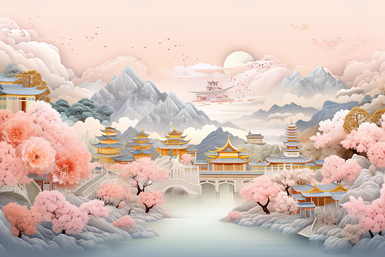 国潮长城立体工笔画剪纸