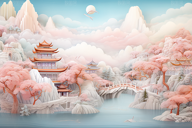 国潮长城立体工笔画剪纸