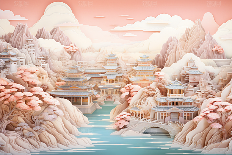 国潮长城立体精致剪纸