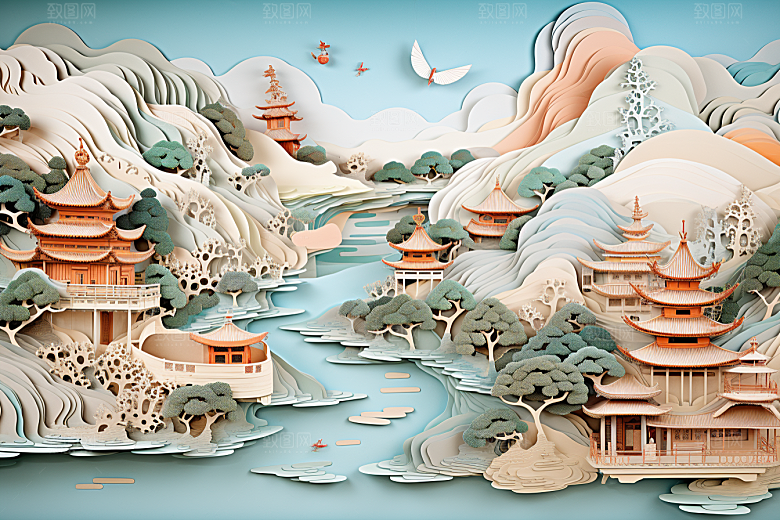 国潮长城精致艺术剪纸