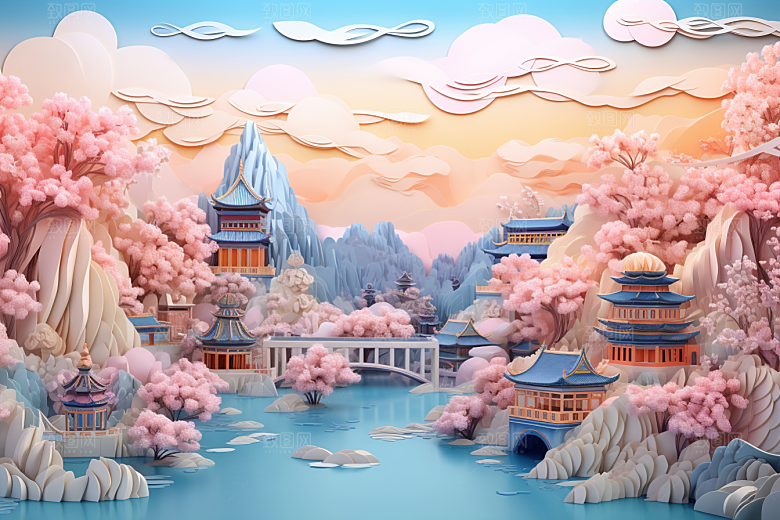 国潮长城新中式艺术剪纸