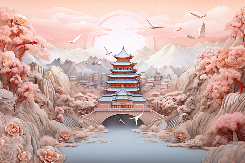 国潮长城艺术立体剪纸