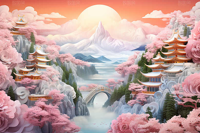 国潮长城层次立体剪纸