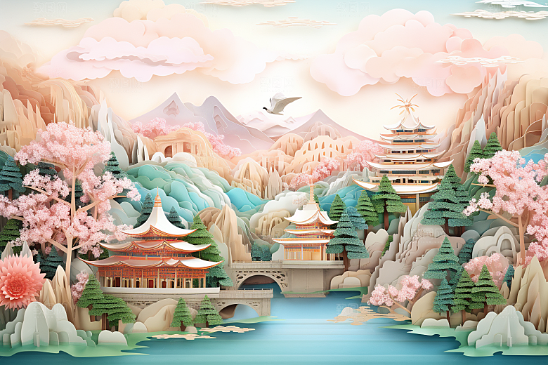国潮长城精致新中式剪纸