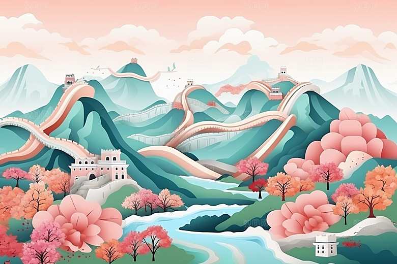 国潮长城新中式风光剪纸