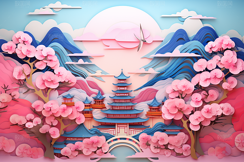 国潮长城艺术层次剪纸