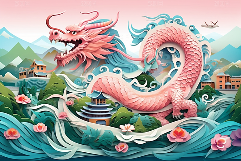 国潮长城艺术工笔画剪纸
