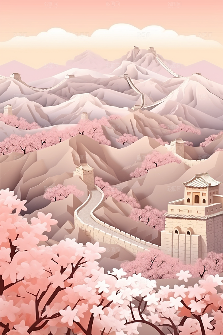 国潮长城风光山水剪纸
