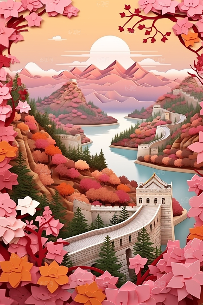国潮长城中国风精致剪纸