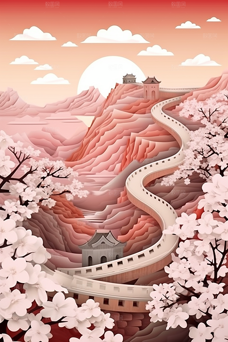 国潮长城精致层次剪纸