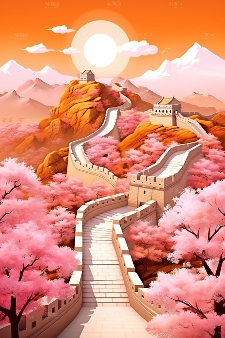 国潮长城中国风立体剪纸