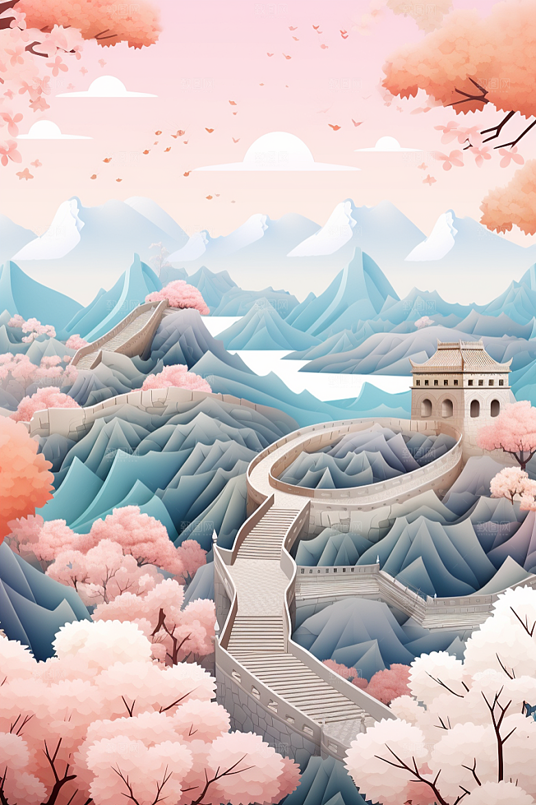 国潮长城精致新中式剪纸