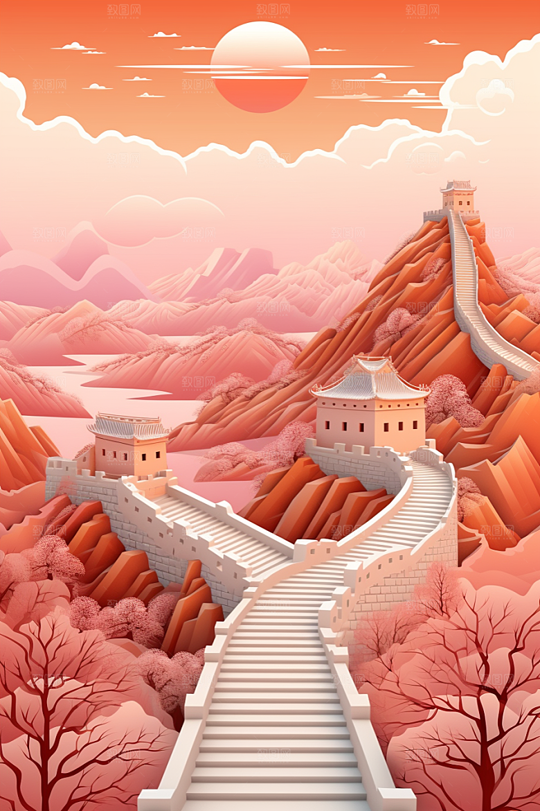 国潮长城精致艺术剪纸