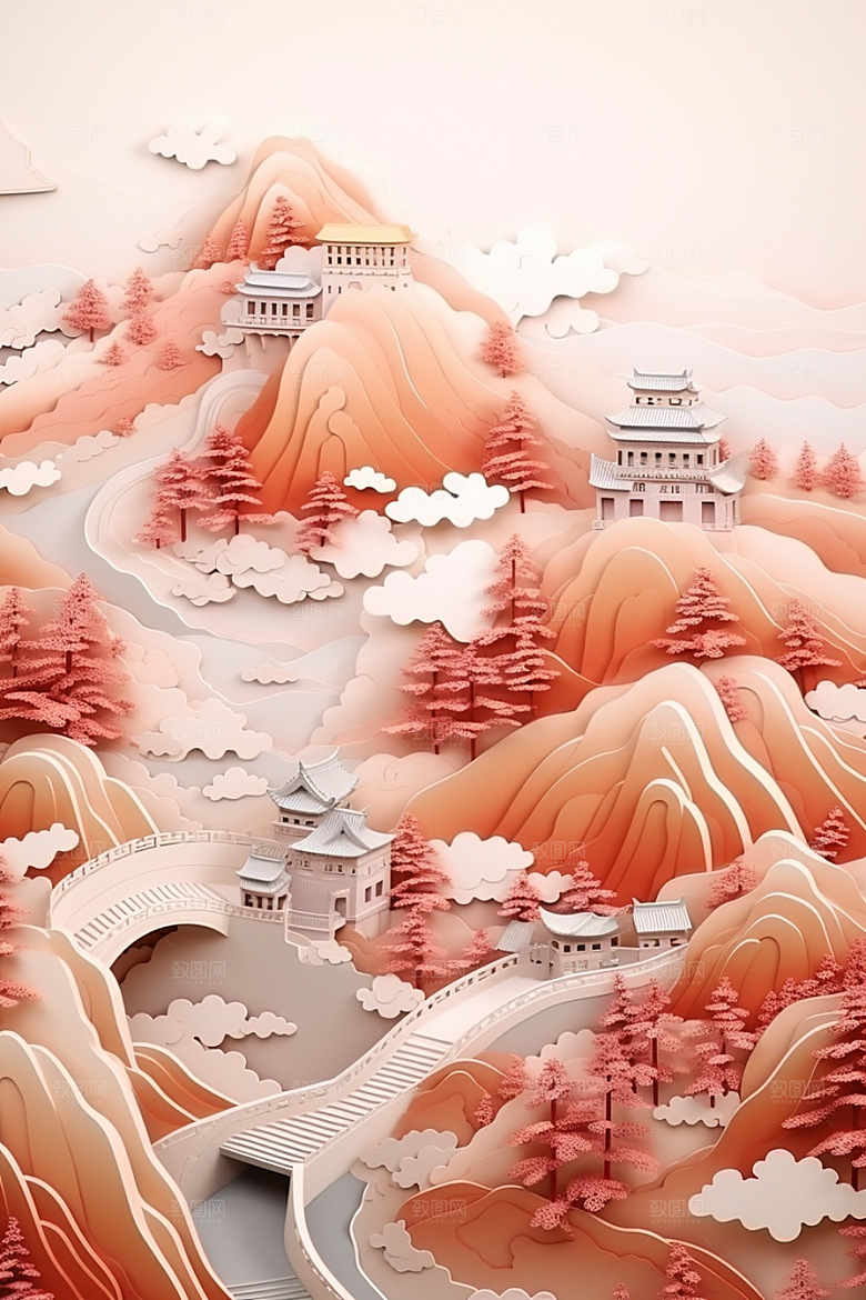 国潮长城层次精致剪纸