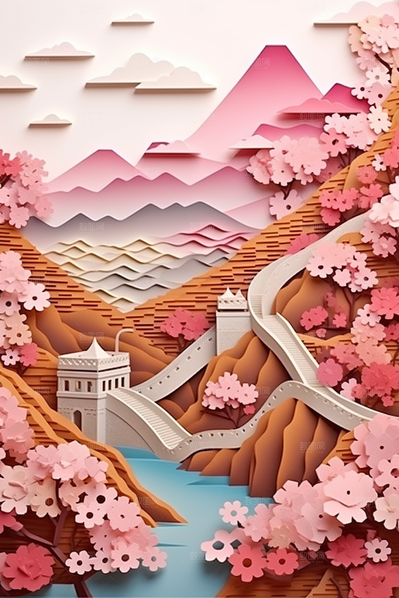国潮长城风光新中式剪纸
