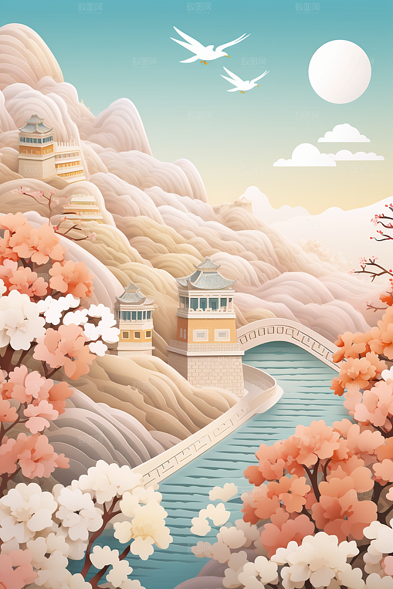国潮长城新中式风光剪纸