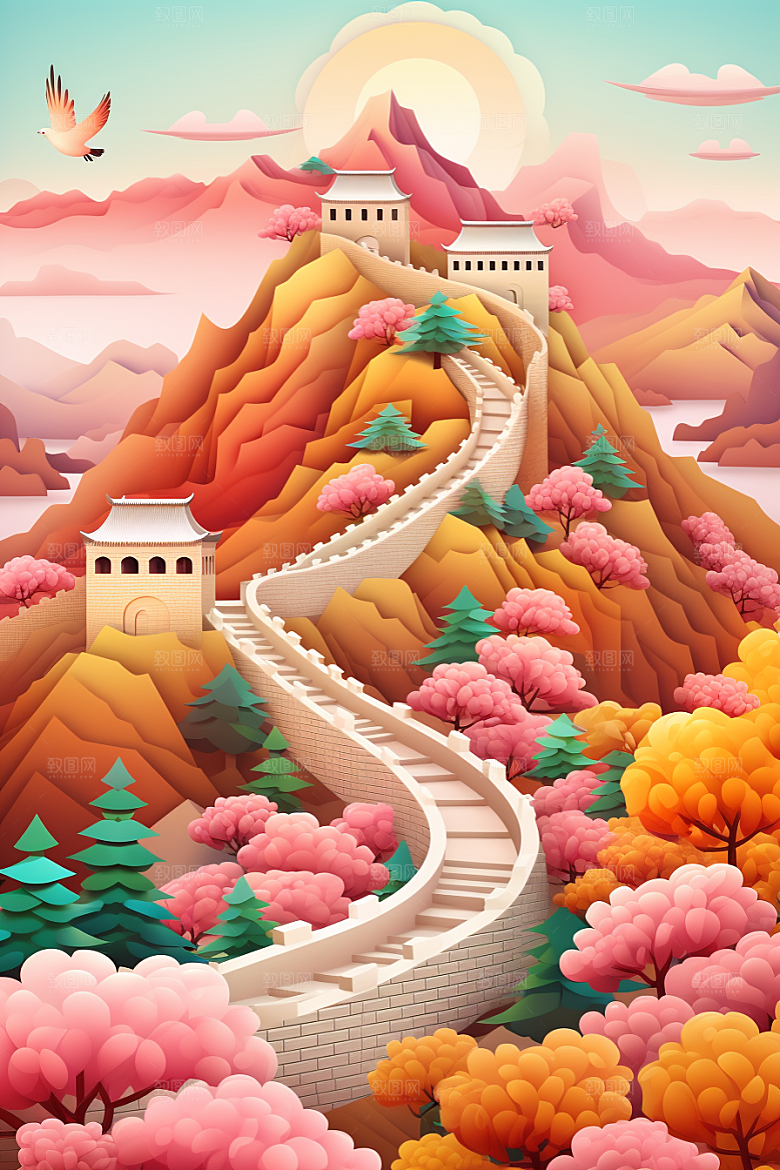 国潮长城立体风光剪纸