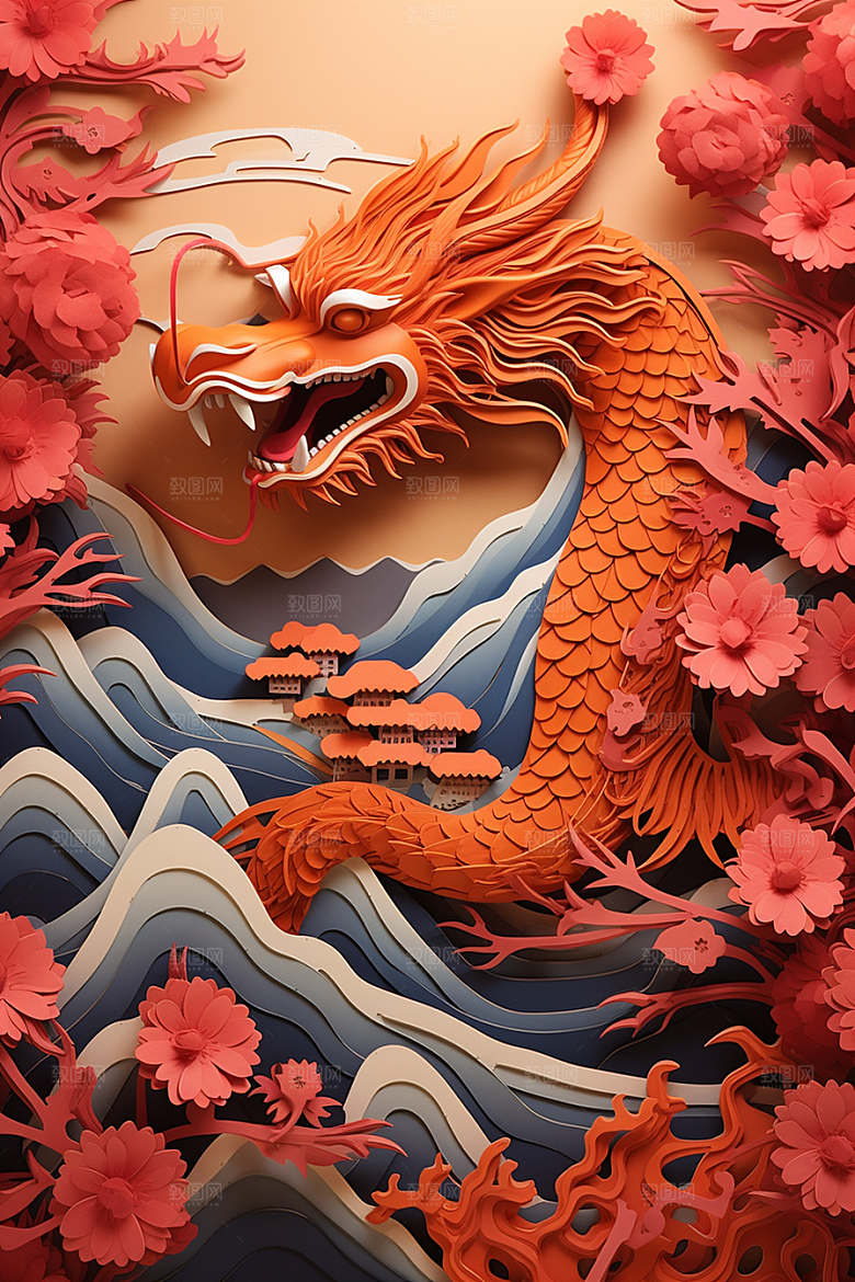 国潮长城中国风层次剪纸