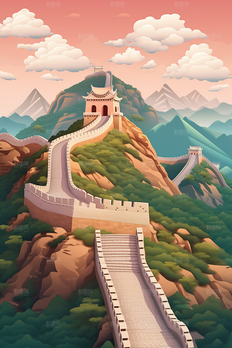 国潮长城立体层次剪纸