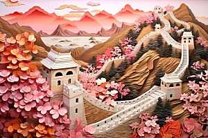 国潮长城艺术中国风剪纸