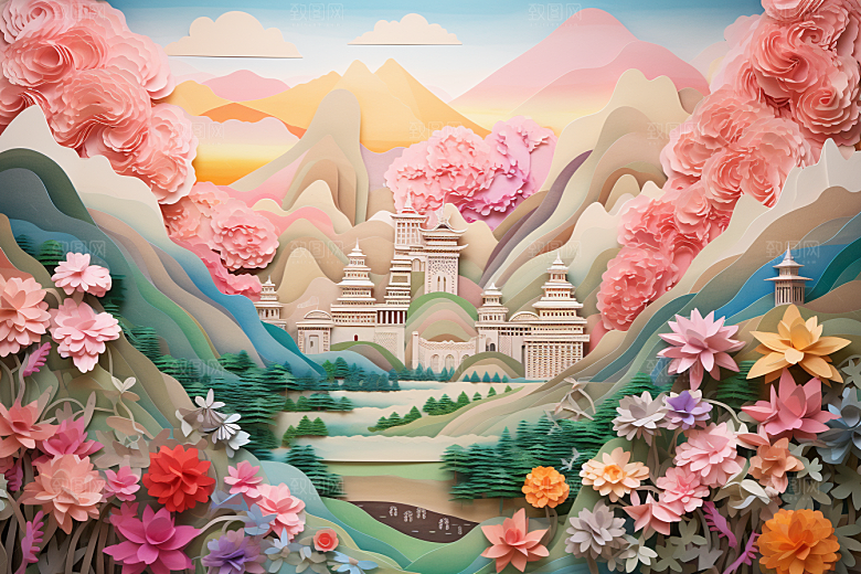 国潮长城层次艺术剪纸