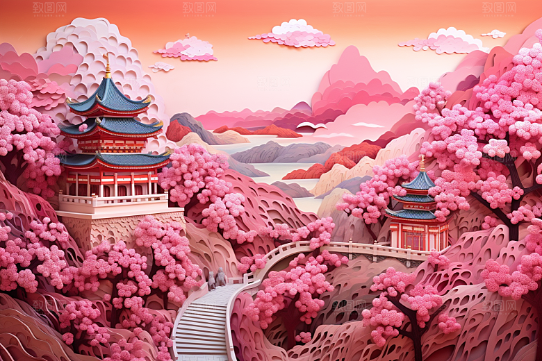 国潮长城新中式中国风剪纸