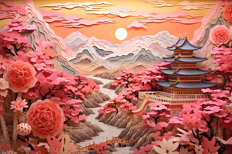 国潮长城中国风立体剪纸