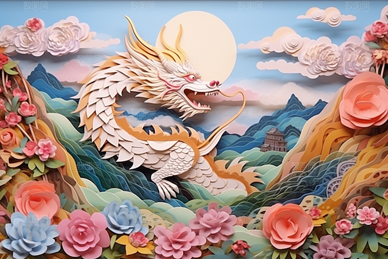 国潮长城风光立体剪纸
