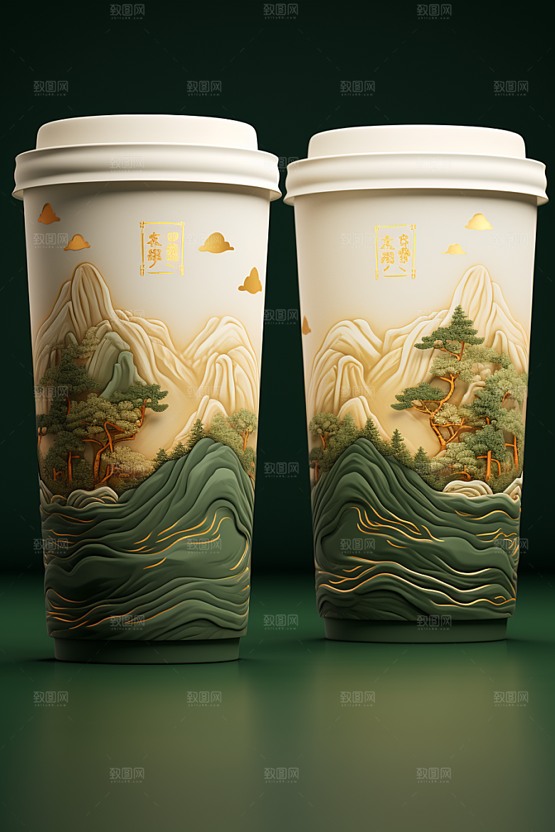 国潮风奶茶传统艺术中国风饮料杯