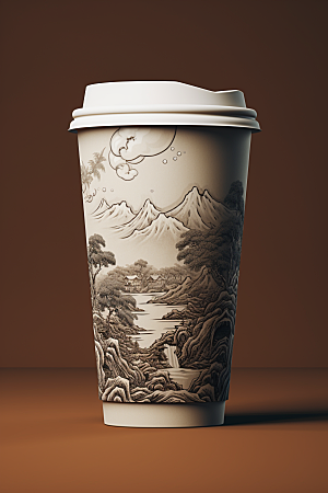 国潮风奶茶传统艺术传统艺术饮料杯