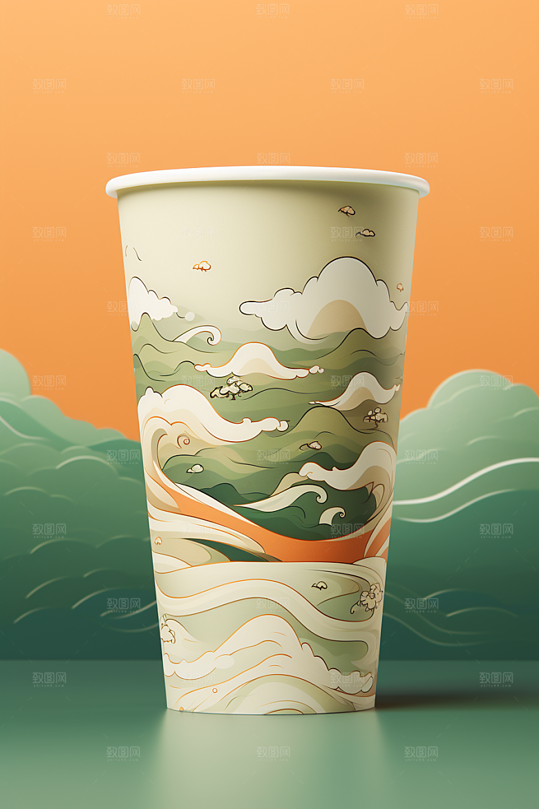 国潮风奶茶中国风传统艺术饮料杯