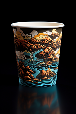 国潮风奶茶传统艺术国画饮料杯