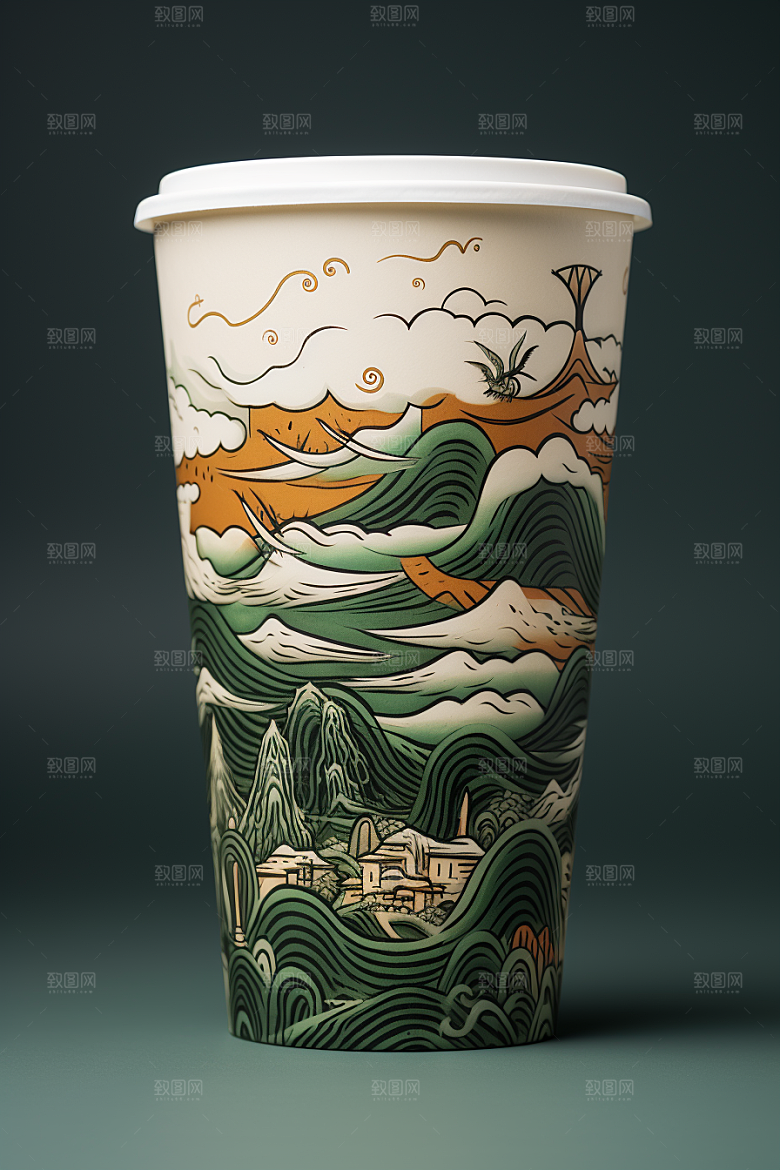 国潮风奶茶传统艺术中国风饮料杯