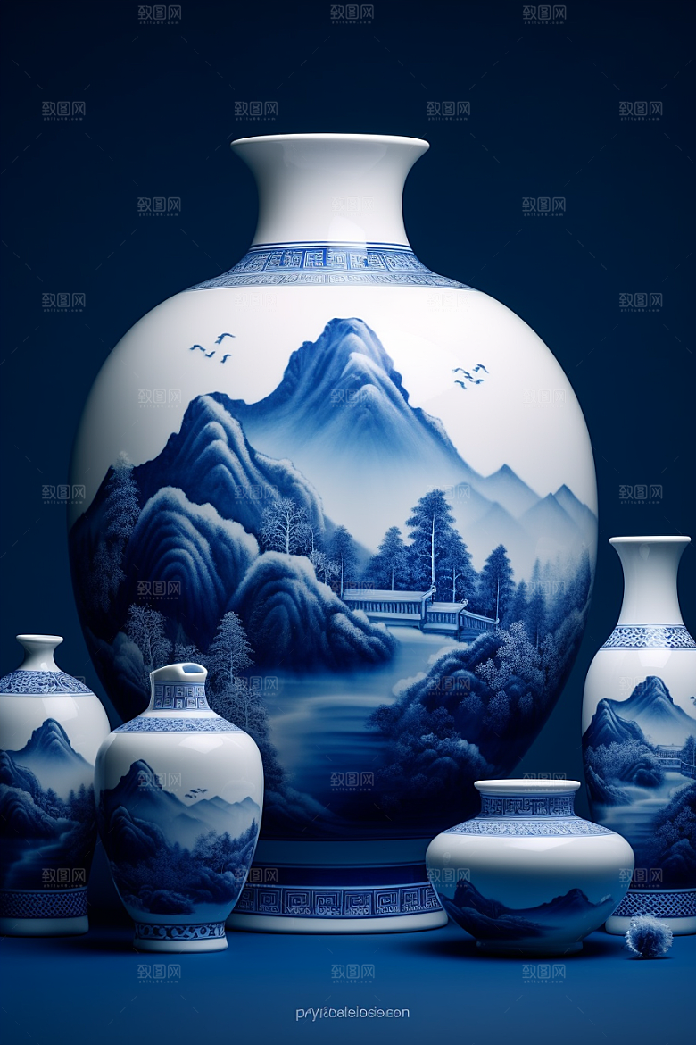 青花瓷工笔画丹青瓷器