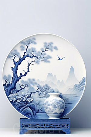 青花瓷陶瓷国潮瓷器