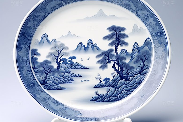 青花瓷工笔画中国风瓷器