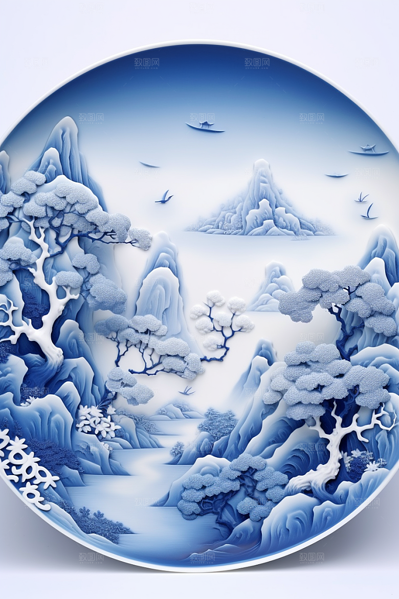 青花瓷国潮山水瓷器
