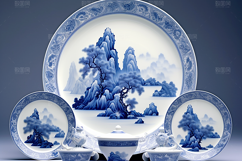 青花瓷工笔画陶瓷瓷器