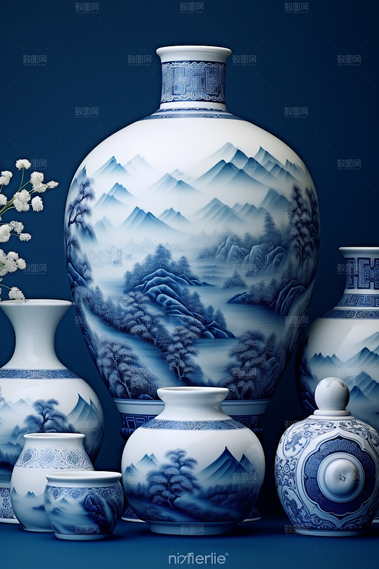 青花瓷水墨陶瓷瓷器