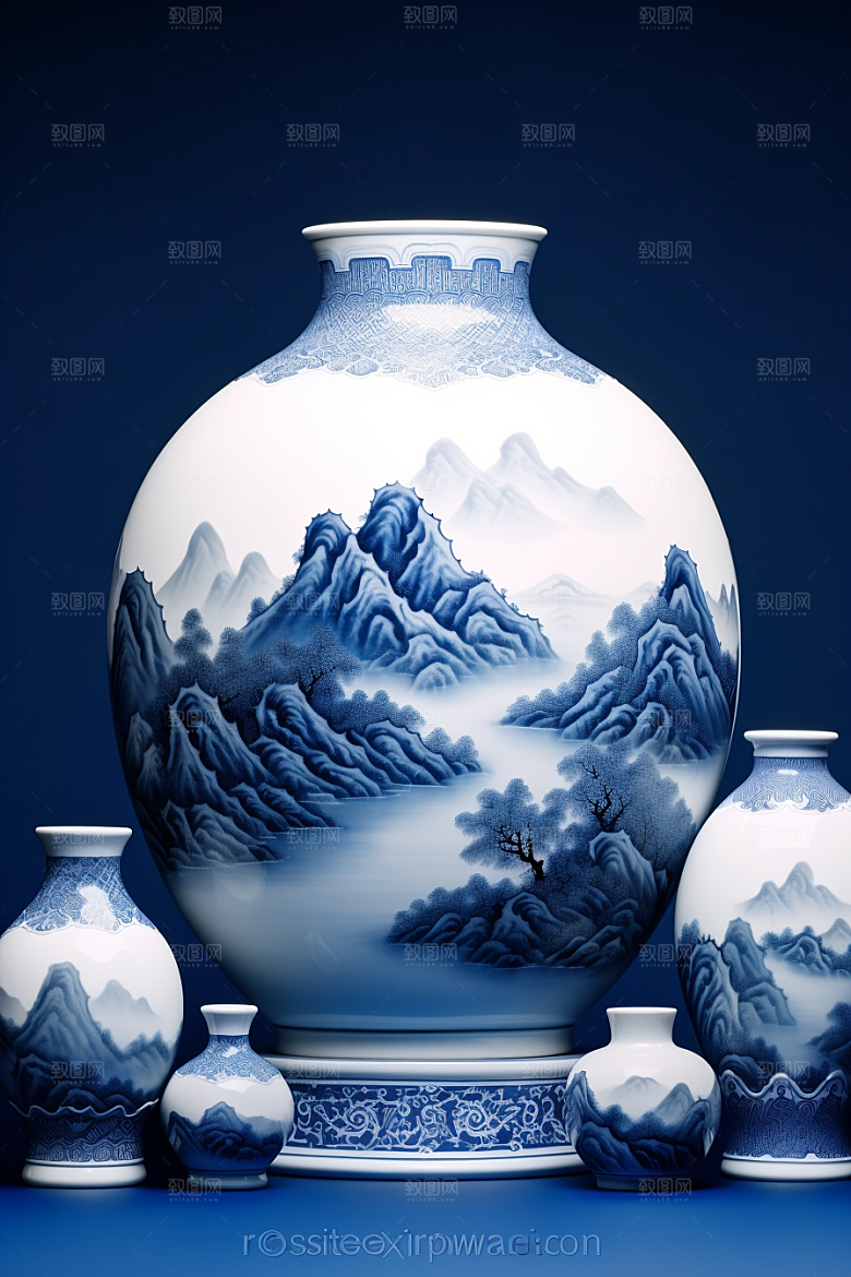青花瓷工笔画丹青瓷器