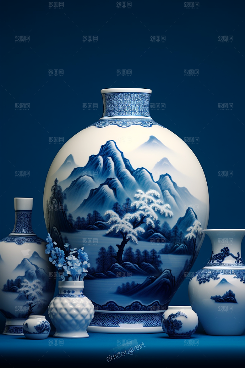 青花瓷中国风国潮瓷器