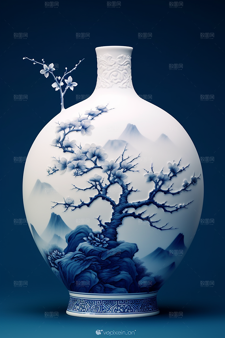 青花瓷山水水墨瓷器