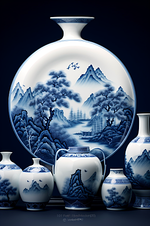 青花瓷国潮陶瓷瓷器