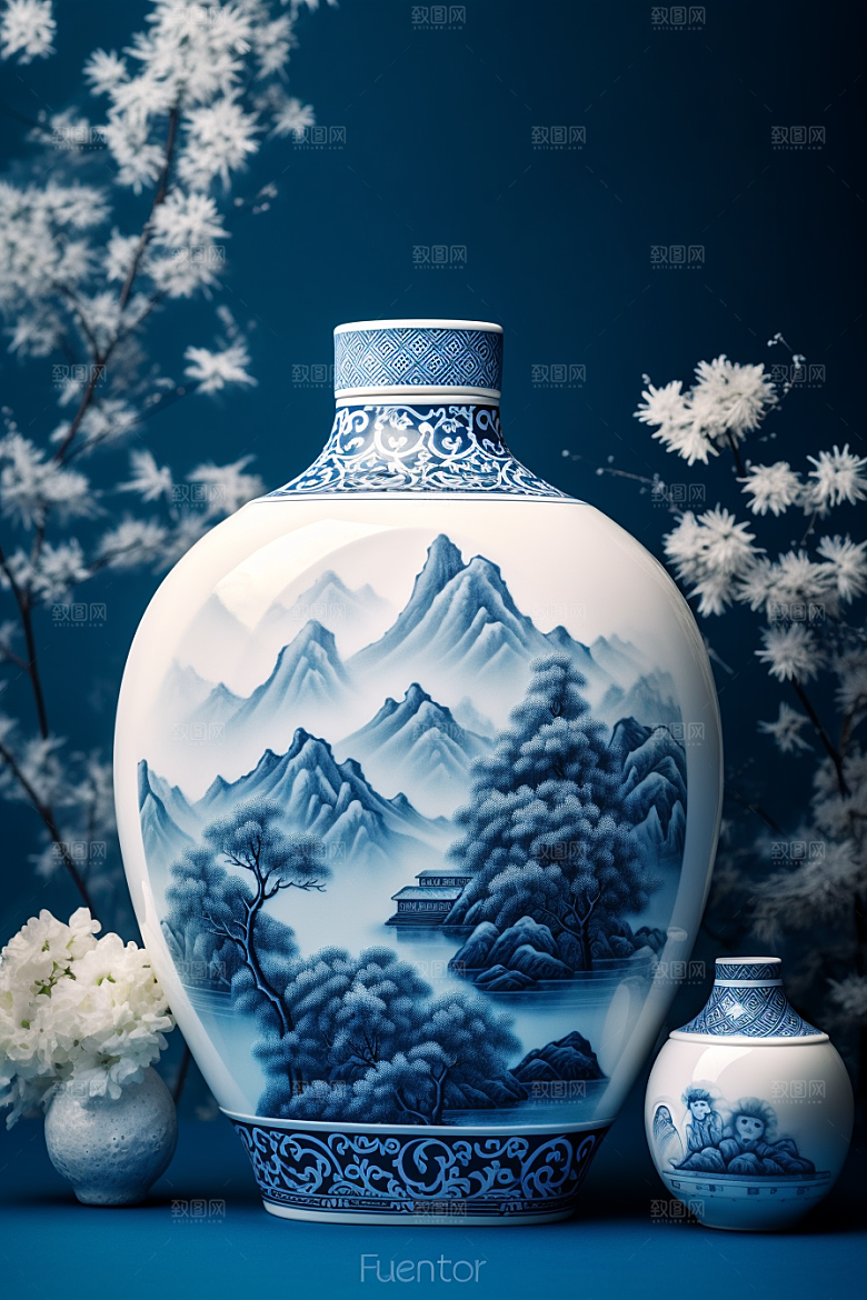 青花瓷国潮器皿瓷器