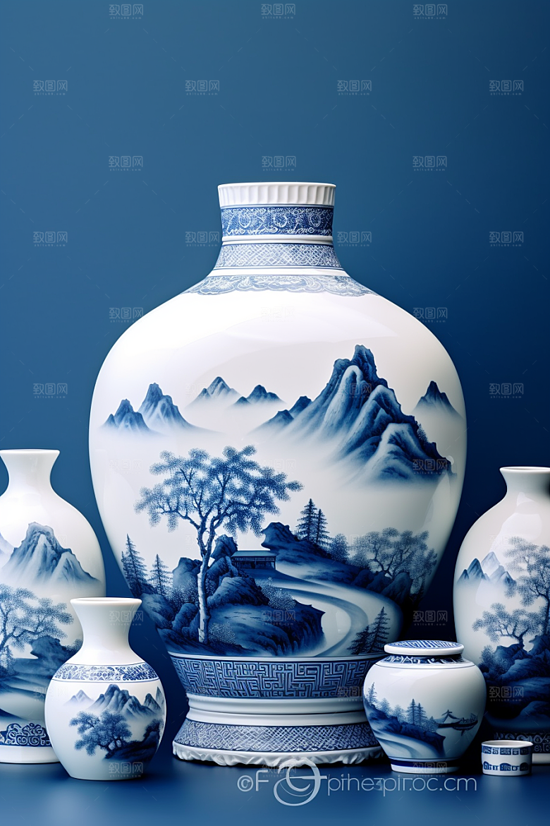 青花瓷水墨丹青瓷器