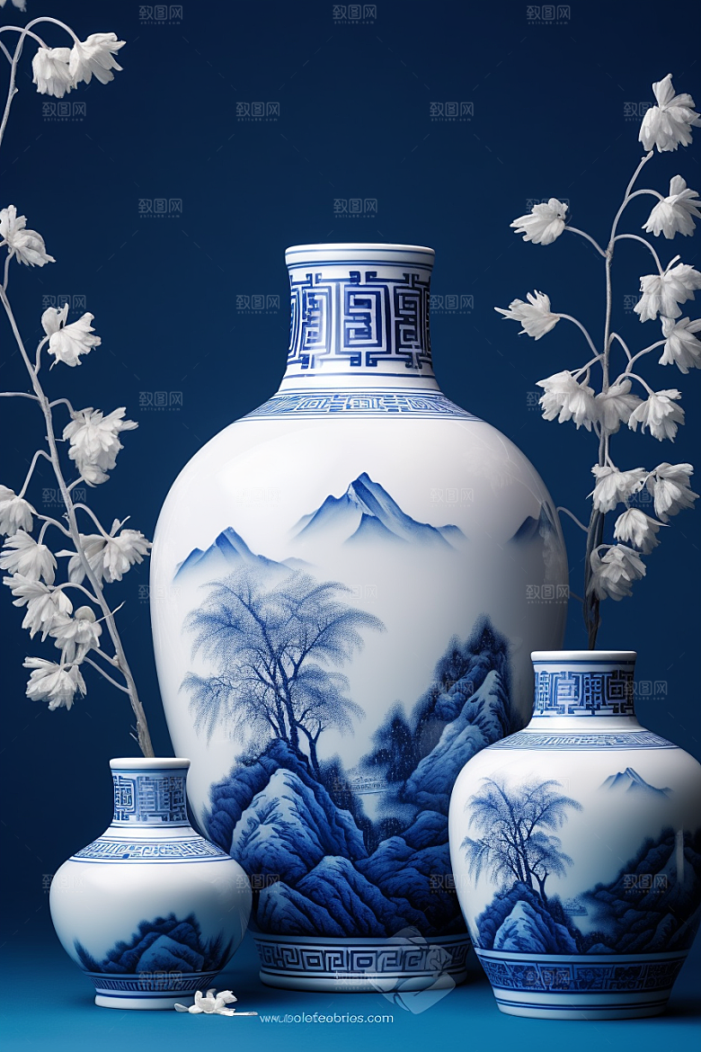 青花瓷国潮山水瓷器