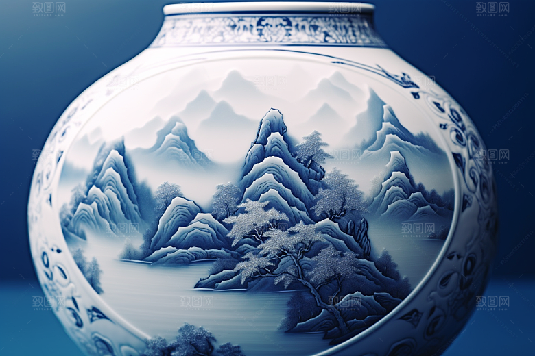 青花瓷古董工笔画瓷器